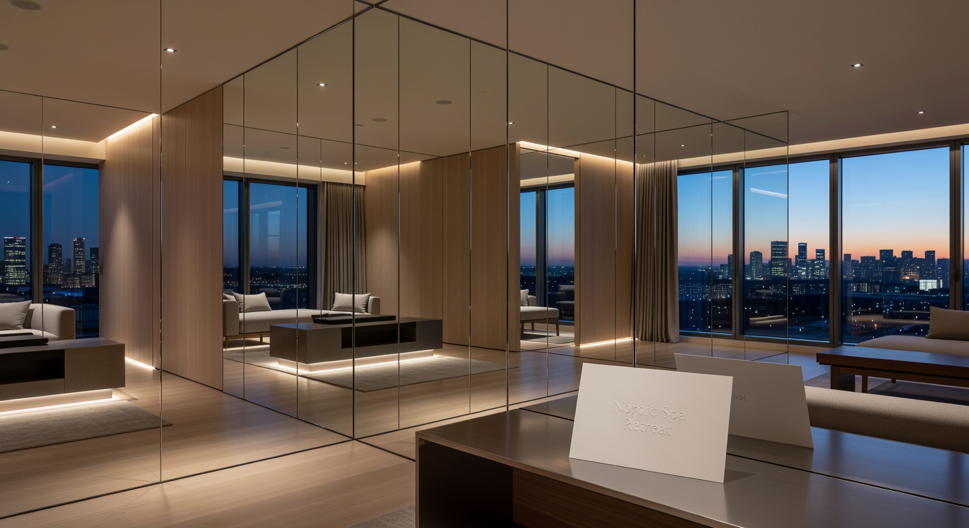 Penthouse interior featuring a full mirror wall