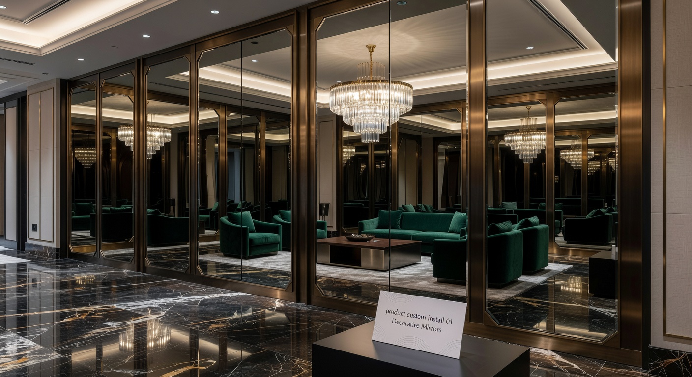 Custom floor-to-ceiling mirror installation in a luxury lobby