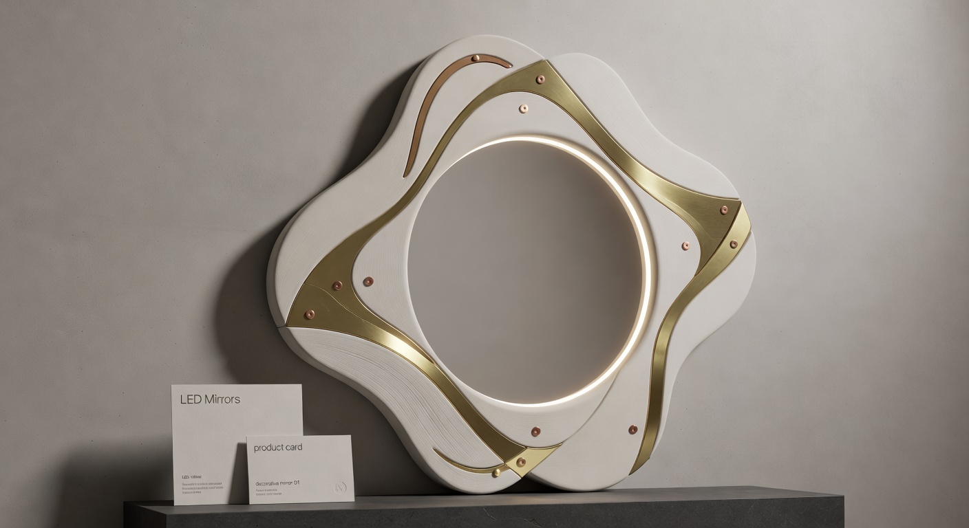 Sculptural decorative mirror with metallic accents