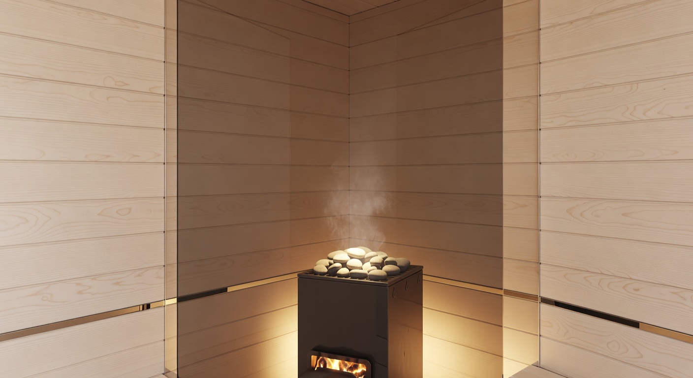 Finnish sauna with tempered glass and reflective surfaces