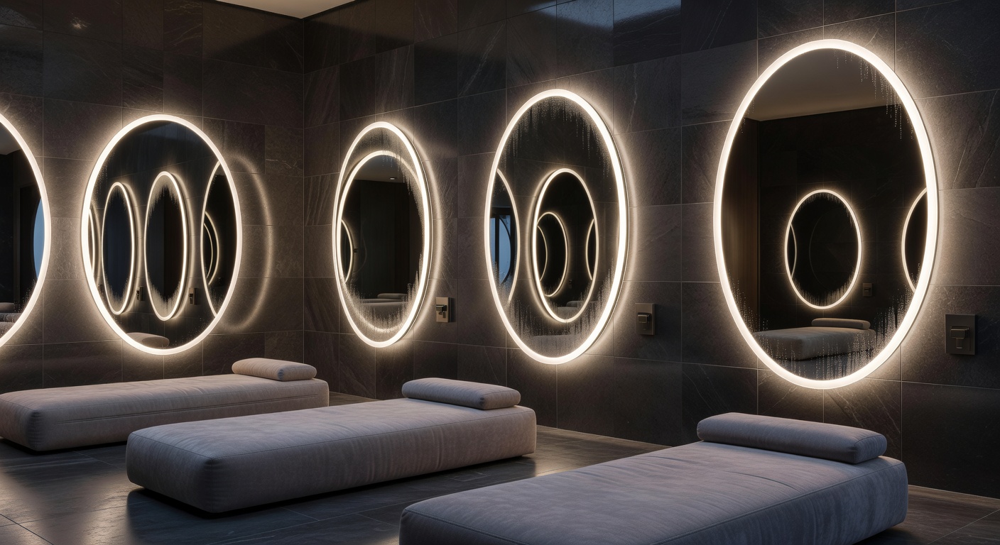 Serene spa with LED mirrors and soft ambient light