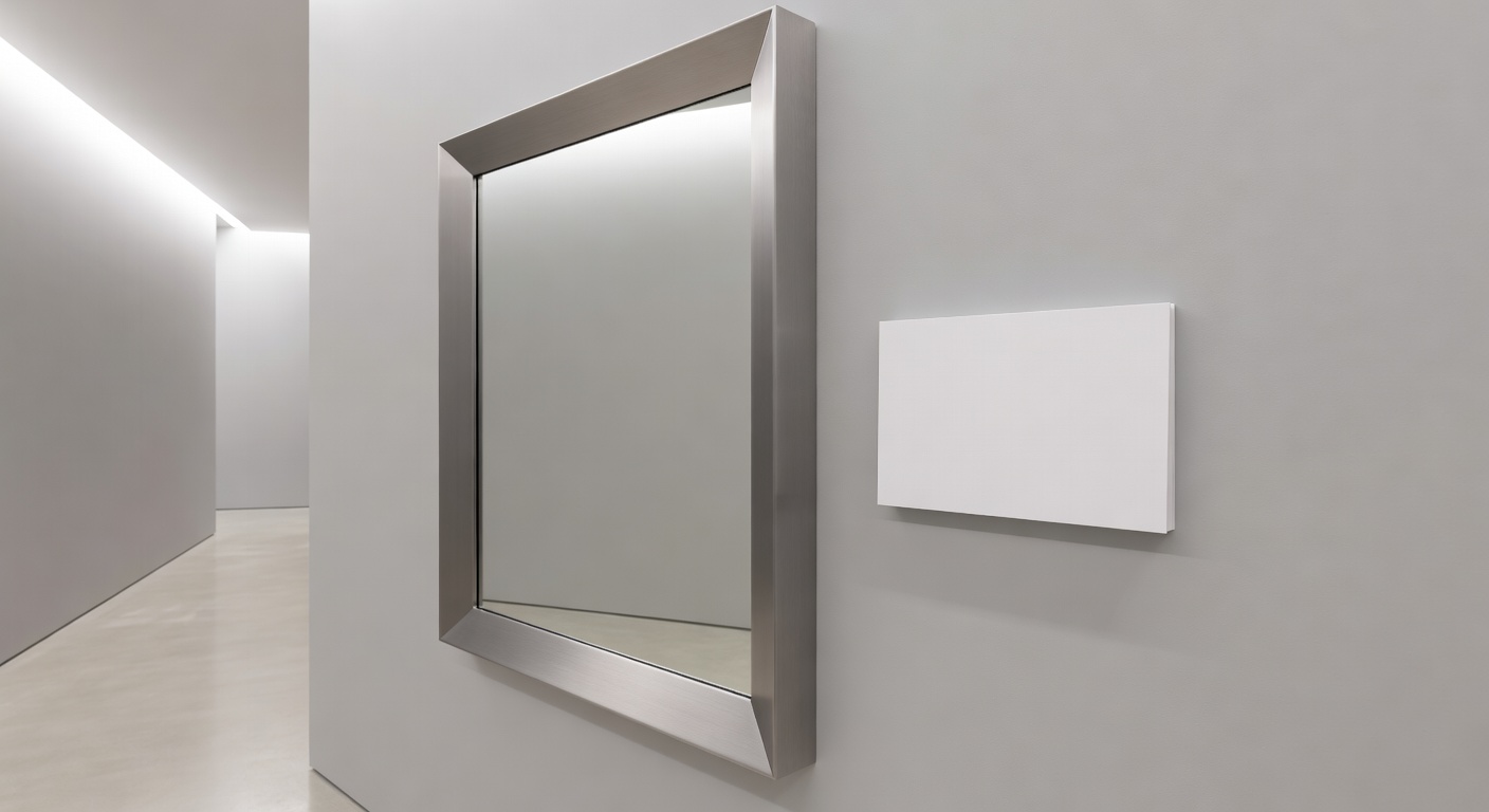 Wall mirror with brushed steel frame in a modern hallway