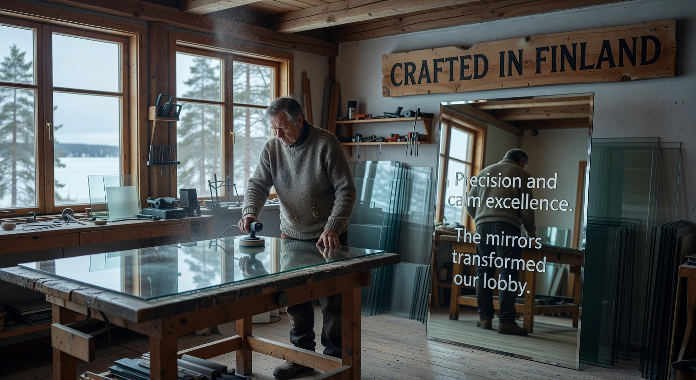 Technician polishing a mirror edge in a Finnish workshop